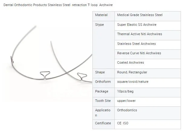 Dental Orthodontics Accessory Materials Stainless Steel Retraction T- Loop Archwire